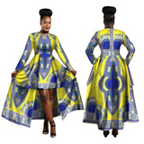 African Blue and Red Long Traditional above the Knee Dress