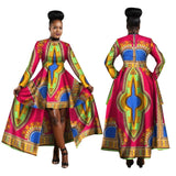 African Blue and Red Long Traditional above the Knee Dress