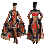 African Blue and Red Long Traditional above the Knee Dress