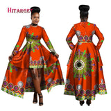 African Blue and Red Long Traditional above the Knee Dress