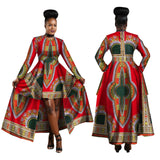 African Blue and Red Long Traditional above the Knee Dress