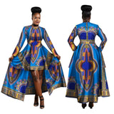 African Blue and Red Long Traditional above the Knee Dress