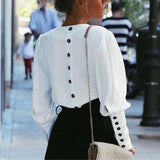 V-Neck Puff Sleeve Chiffon Blouse