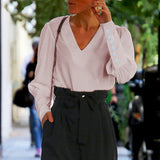 V-Neck Puff Sleeve Chiffon Blouse