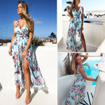 Blue Long Summer Dress with Flowers