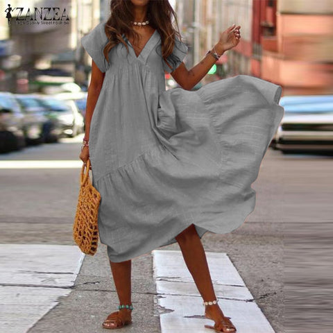 Blue Summer Sundress with Sexy V-neck