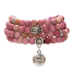 Silver Plated Lotus Flower Connect Rhodonite Stone Elastic Bracelet