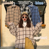 Women Blouses Turn-down Collar Spring Shirts Plaid