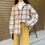 Women Blouses Turn-down Collar Spring Shirts Plaid