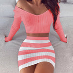 V-neck Striped Knitted Dress