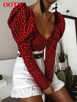 Vintage Polka Dot Puff Long Sleeve Wrap