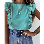 Sleeveless Blouse with Ruffle Shoulder and O-neck