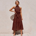 Long Polka Dot Halter Dress