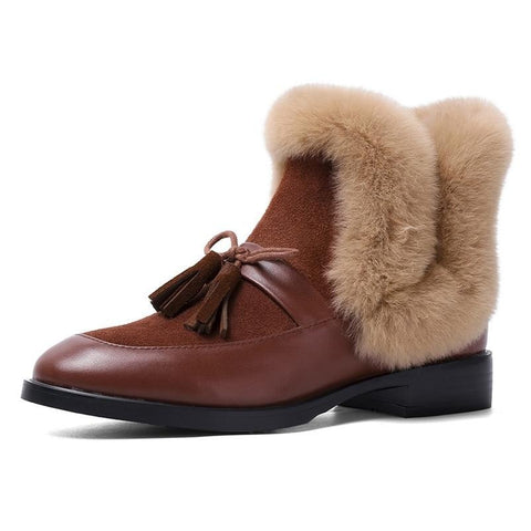 Butterfly-knot Leather Furry Ankle Boots Holiday Collection