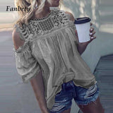 Hollow Out Cotton Blouse with Lace