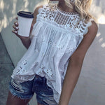 Hollow Out Cotton Blouse with Lace