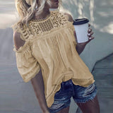 Hollow Out Cotton Blouse with Lace