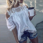 Hollow Out Cotton Blouse with Lace