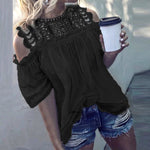 Hollow Out Cotton Blouse with Lace