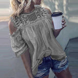 Hollow Out Cotton Blouse with Lace