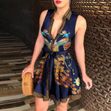 Women Chain Print Sleeveless  Mini Dress