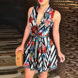 Women Chain Print Sleeveless  Mini Dress