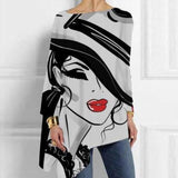 Vintage Abstract Face Printed Irregular Shirt