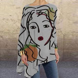 Vintage Abstract Face Printed Irregular Shirt