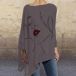 Vintage Abstract Face Printed Irregular Shirt