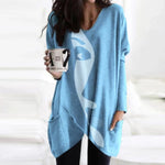 Abstract Face Blouse with Irregular Long Sleeves