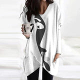 Abstract Face Blouse with Irregular Long Sleeves