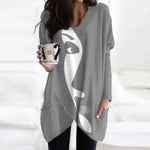 Abstract Face Blouse with Irregular Long Sleeves