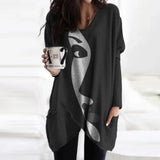 Abstract Face Blouse with Irregular Long Sleeves