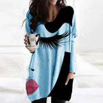 Abstract Face Blouse with Irregular Long Sleeves