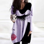 Abstract Face Blouse with Irregular Long Sleeves