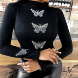 Elegant Butterfly Print Turtleneck