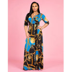 V-neck Print Bandage Hem Maxi Dress