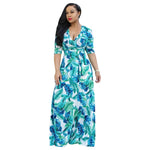 V-neck Print Bandage Hem Maxi Dress