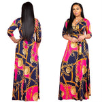 V-neck Print Bandage Hem Maxi Dress