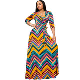 V-neck Print Bandage Hem Maxi Dress