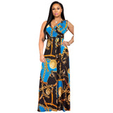 V-neck Print Bandage Hem Maxi Dress