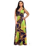 V-neck Print Bandage Hem Maxi Dress