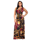 V-neck Print Bandage Hem Maxi Dress