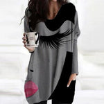 Abstract Face Blouse with Irregular Long Sleeves