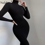 Nadafair Sexy Women Dress Long Sleeve Turtleneck