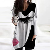 Abstract Face Blouse with Irregular Long Sleeves