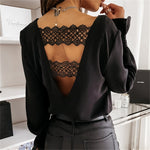 Sexy Lace Women's V neck Long Sleeve Blouse