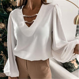 Sexy Lace Women's V neck Long Sleeve Blouse