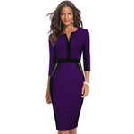 Women's Fashion Contrast Color Patchwork Office Dresse