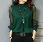 Elegant Ladies Blouses with Sheer Long Sleeves